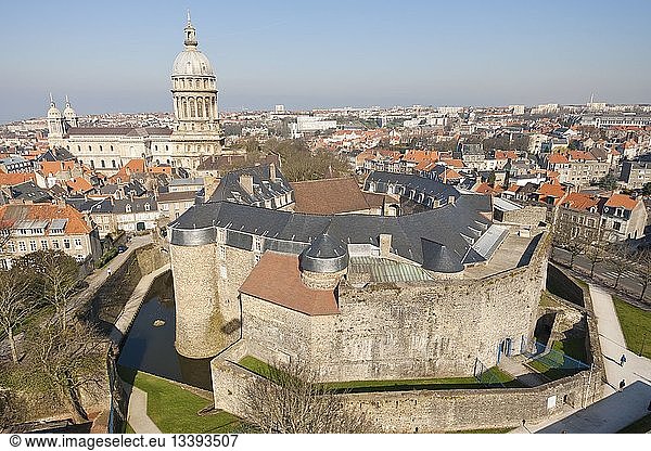 France Pas de Calais Boulogne sur Mer Basilique Notre Dame de l'Immaculee Conception and castle museum (aerial view)