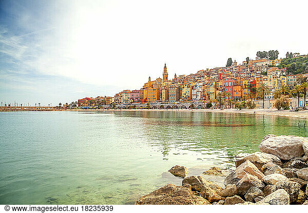 France  Provence-Alpes-Cote dAzur  Menton  Shore of town on French Riviera