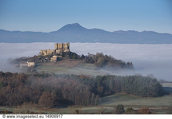 France  Puy de Dome  area listed as World Heritage by UNESCO  Montmorin castle in the Natural Regional Park of Livradois Forez and in the background the Auvergne Volcanoes natural park