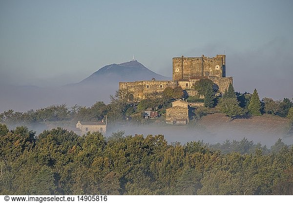 France  Puy de Dome  area listed as World Heritage by UNESCO  Montmorin castle in the Natural Regional Park of Livradois Forez and in the background the Regional Natural Park of the Volcanoes of Auvergne