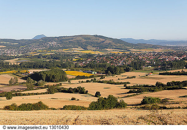 France  Puy de Dome  Gergovie Plateau  historic site of the battle between the Averni and the Romans of Caesar in 52 BC with the Chain of Auvergne Volcanoes in the background