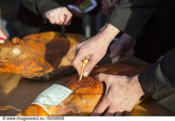 France  Pyrenees Atlantiques  Bask country  Bayonne  The Bayonne Ham Fair has been held in Bayonne since 1462  Each year  the Bayonne Ham Competition is organized  It's an opportunity to meet local producers