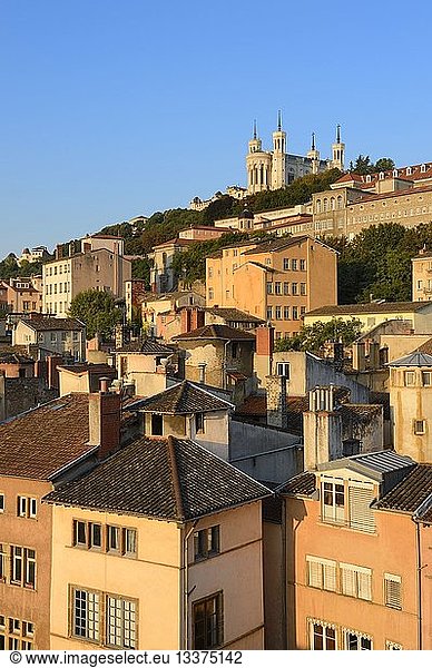 France Rhone Lyon historical site listed as World Heritage by UNESCO the Saint Paul district in the Vieux Lyon (Old Town) overlooked by Notre Dame de Fourviere basilica