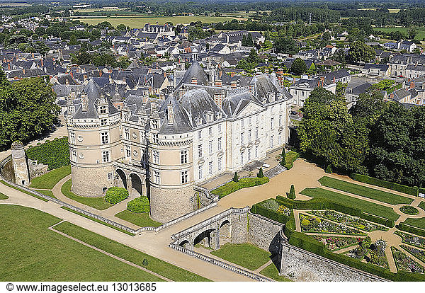 France  Sarthe  Le Lude  castle of Le Lude  often mentioned as one of the castles of the Loire in the guide books (aerial view)