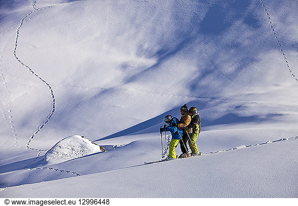 France  Savoie  Massif de La Vanoise  La Tarentaise Valley  Valmorel  teenager off-piste skiing in powder snow