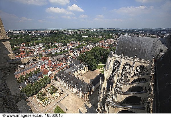 France  Somme  Amiens  Place du Don and the St Leu district seen from the towers of Notre Dame Cathedral listed as World Heritage by UNESCO