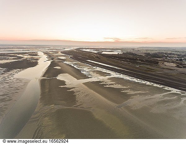 France  Somme  Baie de Somme  La Mollière d'Aval  flight over the Baie de Somme near Cayeux sur Mer  here the shoreline consists of the pebble cord that extends to the cliffs of Ault and at low tide the sandbanks extend to view
