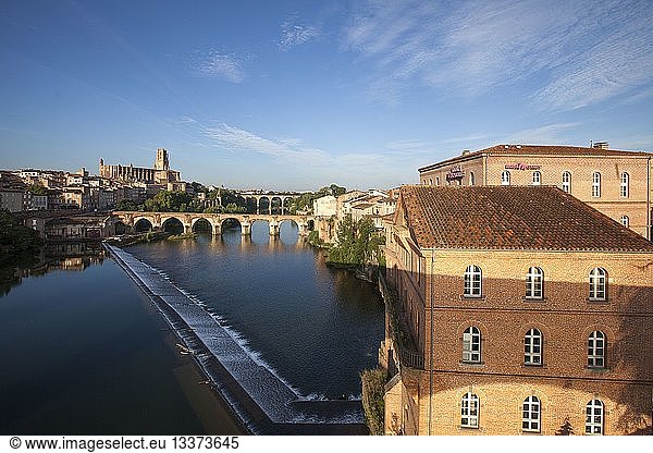 France  Tarn  Albi  the episcopal city  listed as World Heritage by UNESCO  Pont Vieux 11th century over Tarn river and the Ste Cecile cathedral