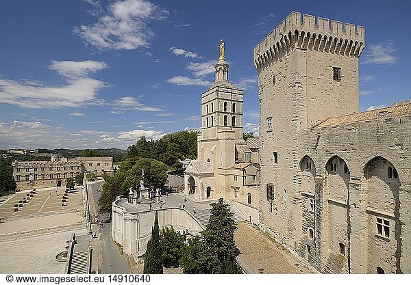 France  Vaucluse  Avignon  Doms cathedral dating from the 12th century and the Papal Palace dating from the 14th century with its tower of the Strikeand listed UNESCO World Heritage