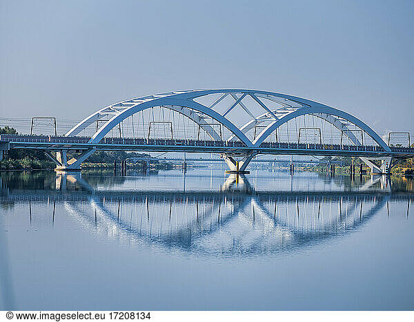 France  Vaucluse  LGV bridge reflecting in river Rhone