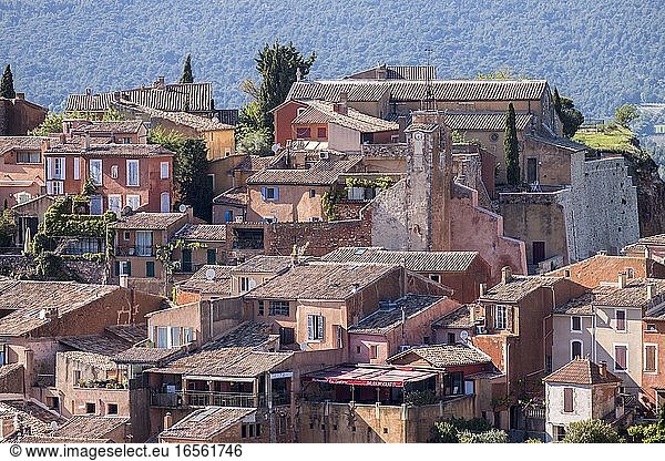France  Vaucluse  regional natural park of Luberon  Roussillon  labeled the most beautiful villages of France  belfry or clock tower