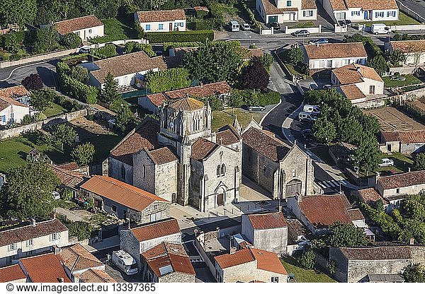 France  Vendee  Les Magnils Reigners  the village and Saint Nicolas church (aerial view)
