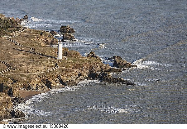 France  Vendee  Saint-Hilaire-de-Riez  Pointe de Grosse Terre lighthouse (aerial view)