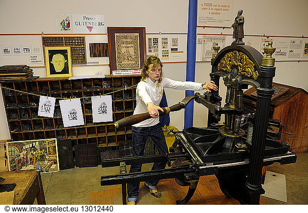 France  Vosges  Epinal  Cite de l'Image  Imagerie d'Epinal (Epinal Prints)  wood engraving on a Gutenberg's press