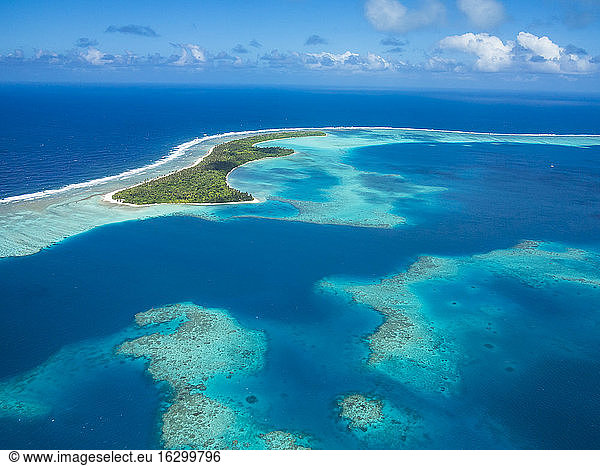 France  Wallis and Futuna  Aerial view of blue lagoon in summer