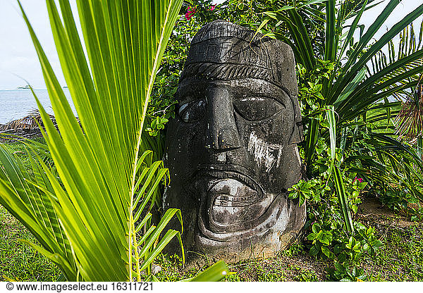France  Wallis and Futuna  Stone sculpture of large human head
