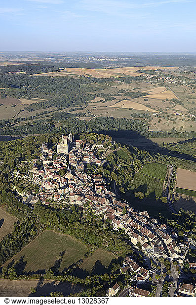 France  Yonne  Parc Naturel Regional du Morvan (Regional Natural Park of Morvan)  Vezelay  labelled Les Plus Beaux Villages de France (The Most Beautiful Villages of France)  Vezelay church and hill listed as World Heritage by UNESCO (aerial view)