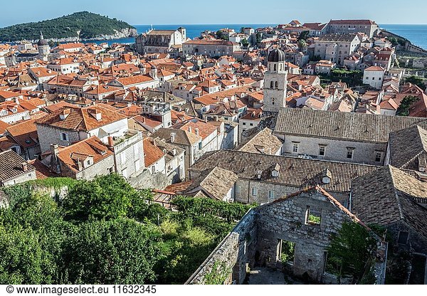 Franciscan Church and Monastery seen from defensive Walls of Dubrovnik on the Old Town of Dubrovnik city  Croatia.