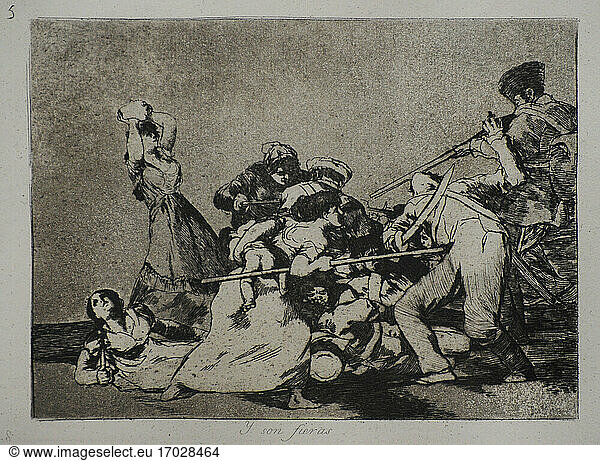 Francisco de Goya y Lucientes (1746-1828). Spanish painter. The Disasters of War. Plate 5. And they are fierce (Y son fieras). San Fernando Royal Academy of Fine Arts. Madrid. Spain.