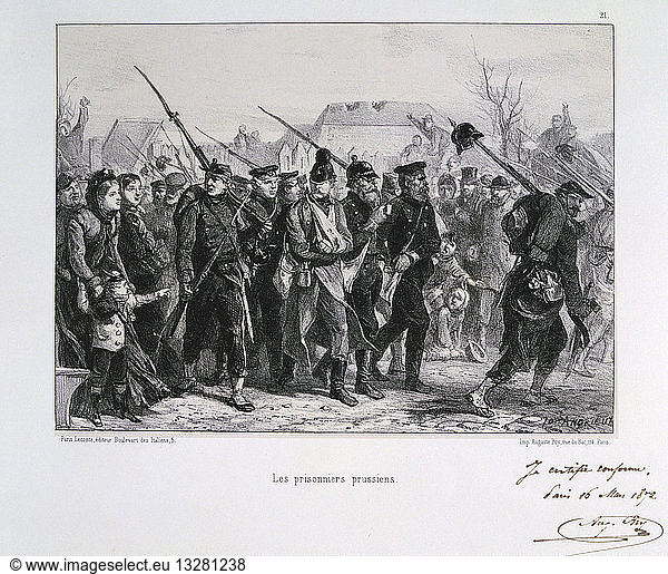 Franco-Prussian War 1870-1871: Prussian prisoners-of-war. From a series of lithographs by Clement August Andrieux on the Gardes Nationales.