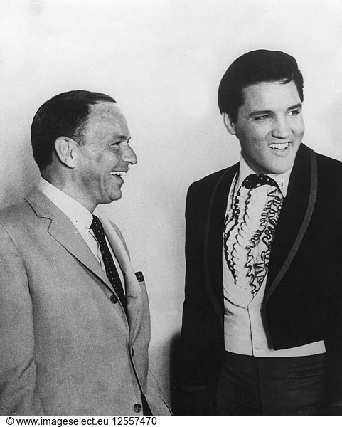 Frank Sinatra and Elvis on the set of Frankie and Johnny  1965. Artist: Unknown