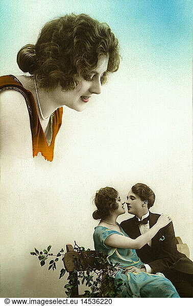 Frankreich 1923  einsame Frau sehnt sich nach Liebhaber  Geliebter  Sehnsucht nach Liebe  Glueck  Liebespaar  Paar  Einsamkeit  Single  Rendezvous  Kitsch  kitschig  Zwanziger Jahre  20er Jahre
