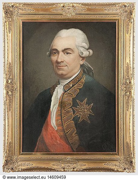 FRANKREICH 18. JAHRHUNDERT  Portrait Louis XVI. (1754 - 1793)  Brustbild des KÃ¶nigs in Uniform mit Stern des Ordens vom Hl. Geist  wohl ein Amtsstubenportrait. Ã–l auf Leinwand  auf Hartfaserplatte kaschiert  50 x 67 cm  unsigniert. Neu gerahmt 67 x 85 cm