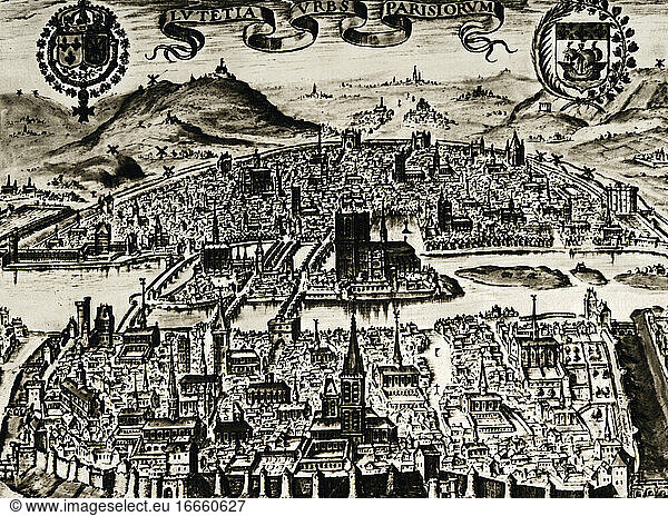 Frankreich. Paris. Überblick über die Stadt. Spätes 16. Jahrhundert.