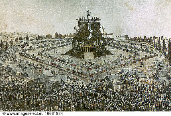 Französische Revolution (1789-1799). Das Fest auf dem Bundesplatz in Lyon  30. Mai 1790. Radierung  18. Jahrhundert.