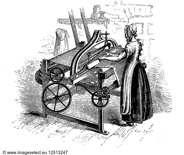 Frau  die einen Webstuhl zum Weben von Baumwolle bedient  um 1840. Künstler: Unbekannt