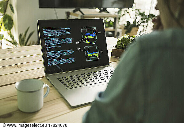 Freelance programmer with laptop and coffee cup at home office