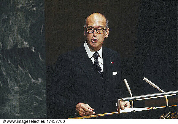 French President Valery Giscard d'Estaing  addressing United Nations General Assembly  New York City  New York  USA  May 24  1978