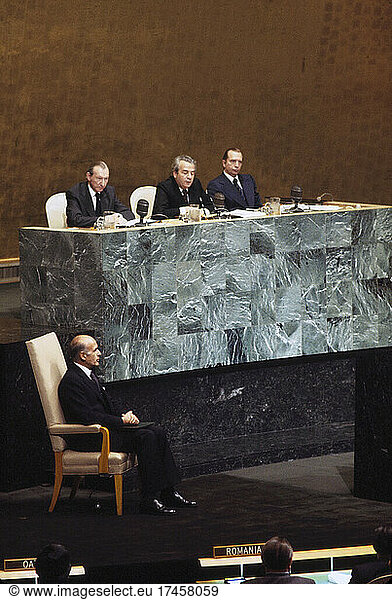 French President Valery Giscard d'Estaing  in attendance at United Nations General Assembly  New York City  New York  USA  May 24  1978