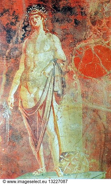 Fresco depicting the God Apollo; God of music  poetry  art  oracles  archery  plague  medicine  sun  light and knowledge. Dated 1st Century B.C.