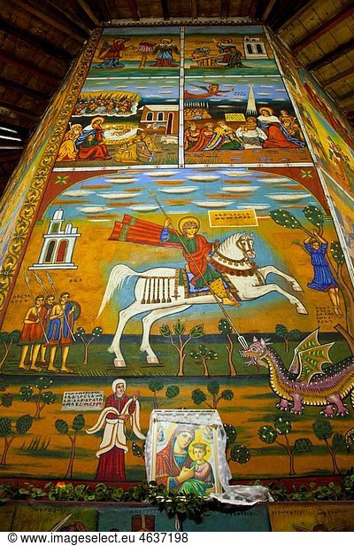Frescoes in the Ragel Church. Mount Entoto. Addis Abeba. Ethiopia. Africa.