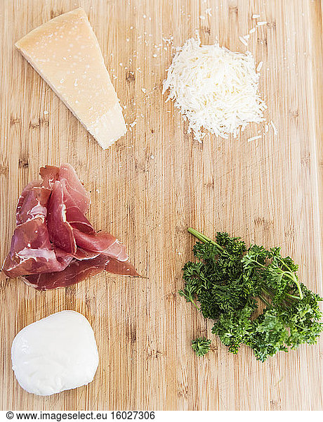 Fresh pasta ingredients on cutting board