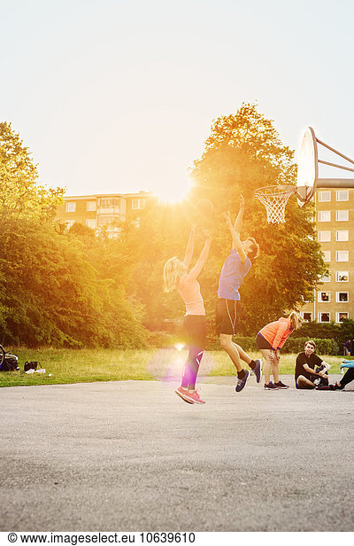 Freundschaft Sonnenuntergang Basketball spielen