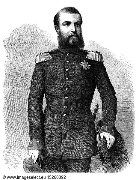 Friedrich I.  9.9.1826 - 28.9.1907  GroÃŸherzog von Baden 5.9.1856 - 28.9.1907  Halbfigur  Xylografie  um 1865