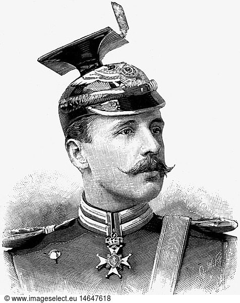 Friedrich 20.1.1865 - 26.5.1946 Prince of Waldeck and Pyrmont 12.5.1896 - 13.11.1918 portrait wood engraving 1895