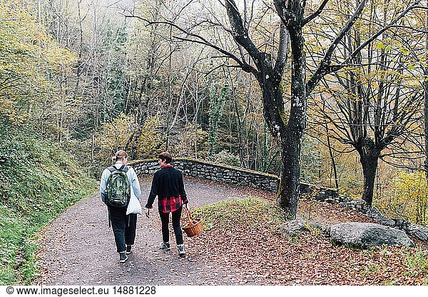 Friends walking in countryside  Rezzago  Lombardy  Italy