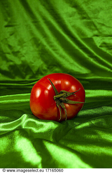 Frische Tomate auf grünem Stoff