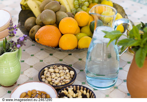 Fruit and nuts on a table Andalusia Spain.