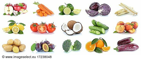 Fruit and vegetables fruit collection apples  oranges  potatoes food cutout against a white background