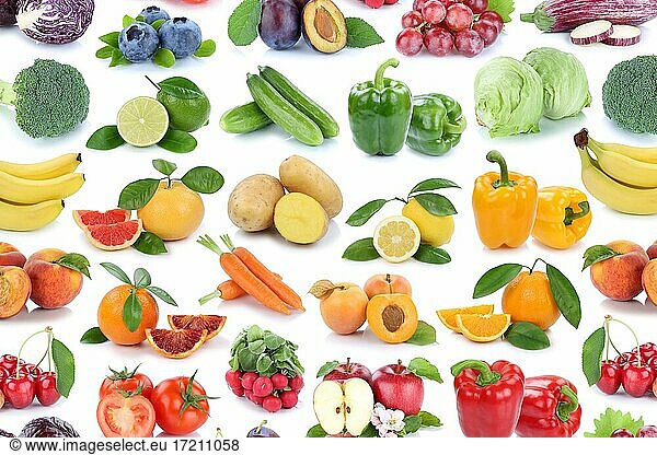 Fruit and vegetables fruits apple orange fresh collage clipping background isolated against a white background