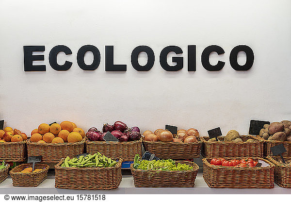 Fruit and vegetables in organic shop