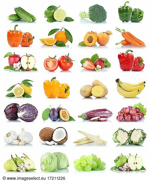 Fruits fruits and vegetables apple tomatoes orange lemon lettuce colors collection cropped isolated against a white background
