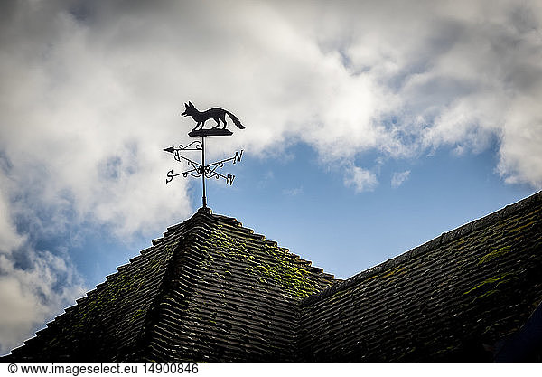 Fuchs-Wetterfahne auf einem Hausdach  North Downs Way; Kent  England