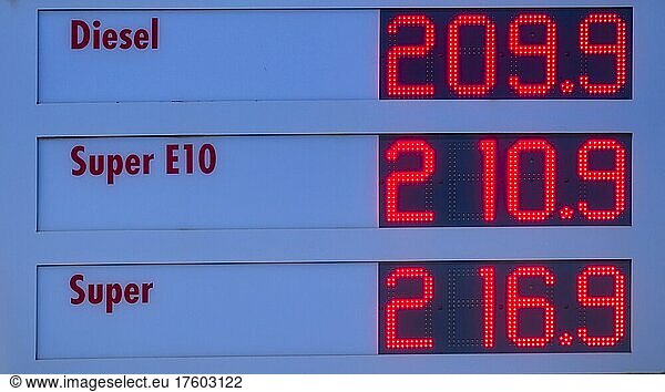 Fuel prices over 2  00 EURO  consequence of the Russia vs. Ukraine war  display petrol prices  Shell petrol station  Fellbach  Baden-Württemberg  Germany  Europe