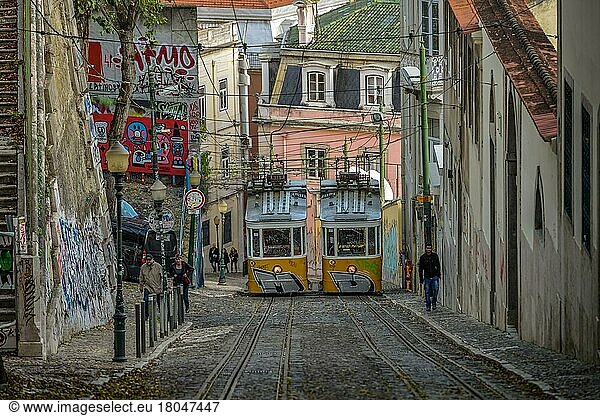 Funicular railway Ascensor da Gloria  Lisbon  Portugal  Europe