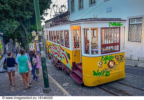 Funicular railway Ascensor da Gloria  Lisbon  Portugal  Europe